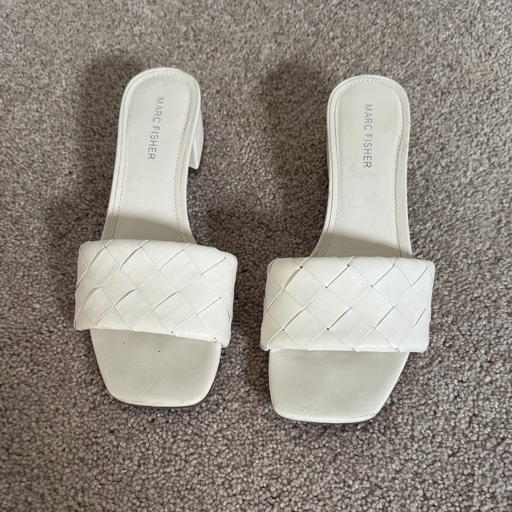 Marc Fisher White Woven Mules